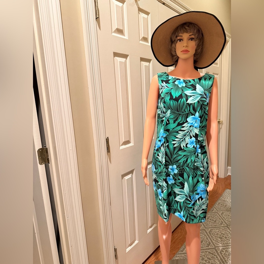 Dress AB Studio Green Tropical Leaf Print Sheath  sz 14